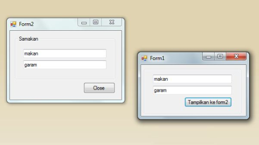 visual basic program untuk menampilkan isi TextBox dari form1 ke form2