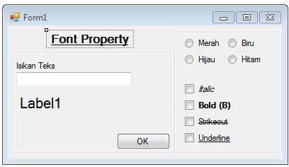 program untuk mengatur  Font Property pada visual basic